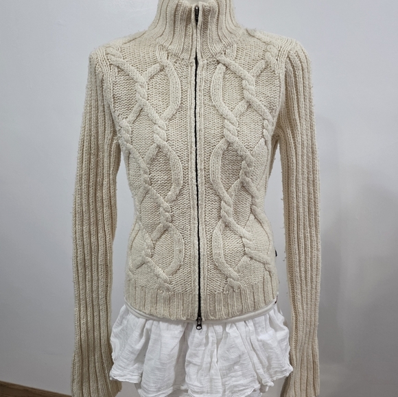 Abercrombie Vintage Cream Knit Long Sleeve Zip Up Sweater - Picture 2 of 5
